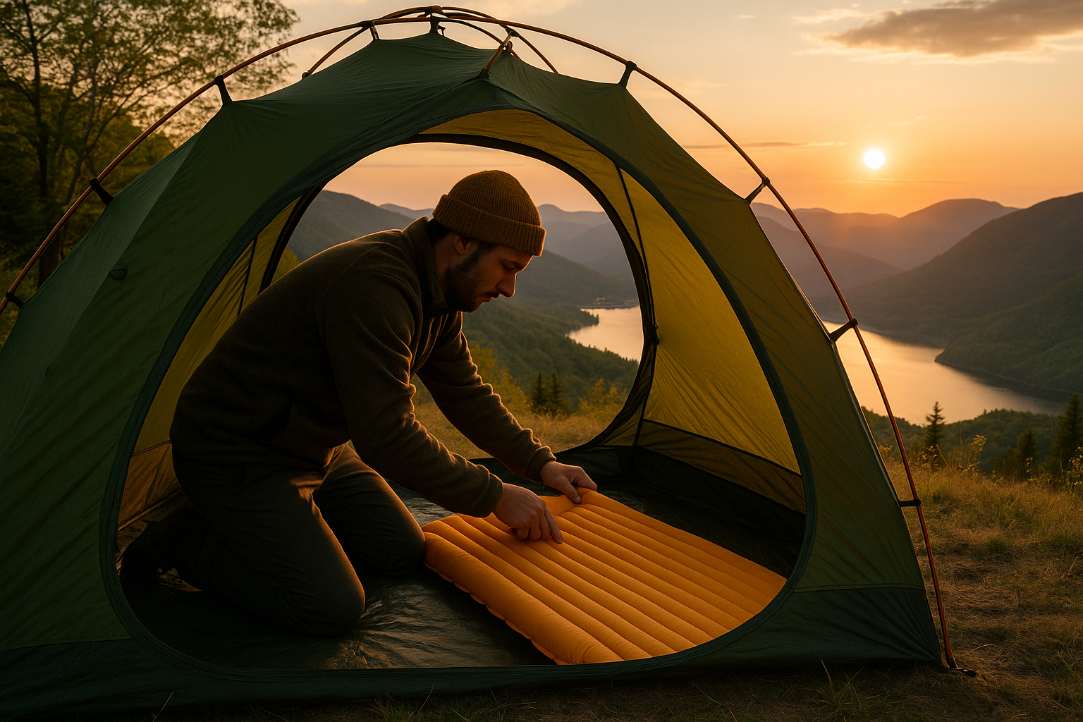 installation matelas sol camping montagne Québec