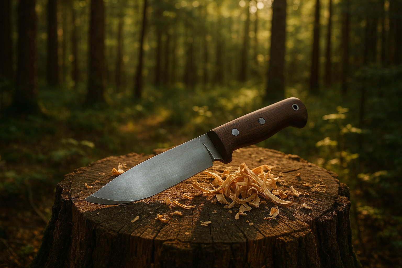 bushcraft knife Quebec forest wood shavings