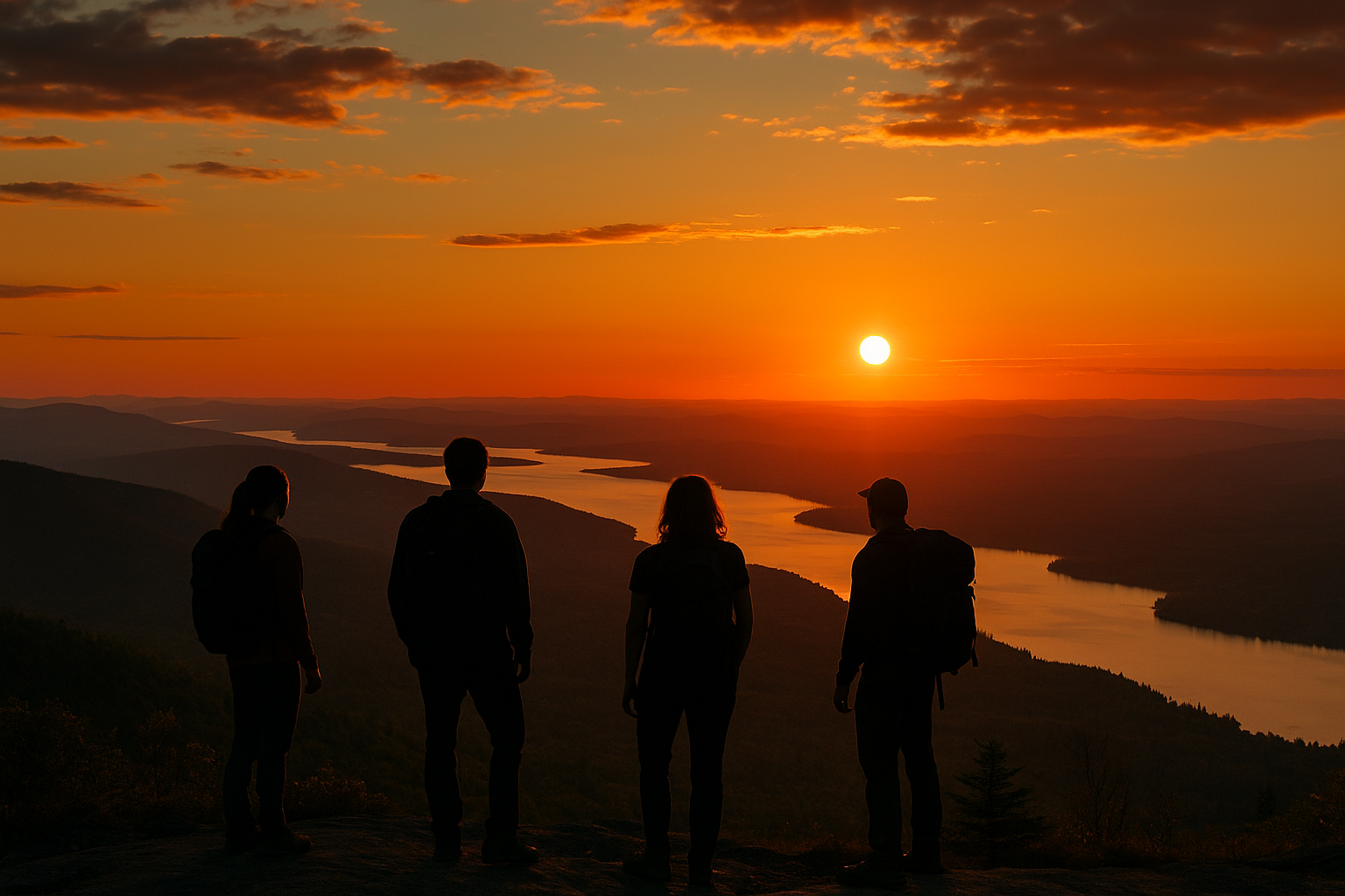 sunset panorama Quebec hikers future 2027