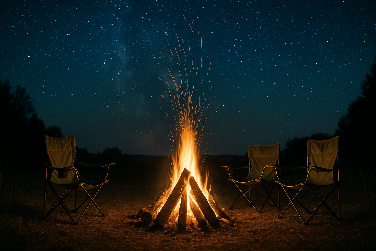 feu de camp nuit étoiles camping