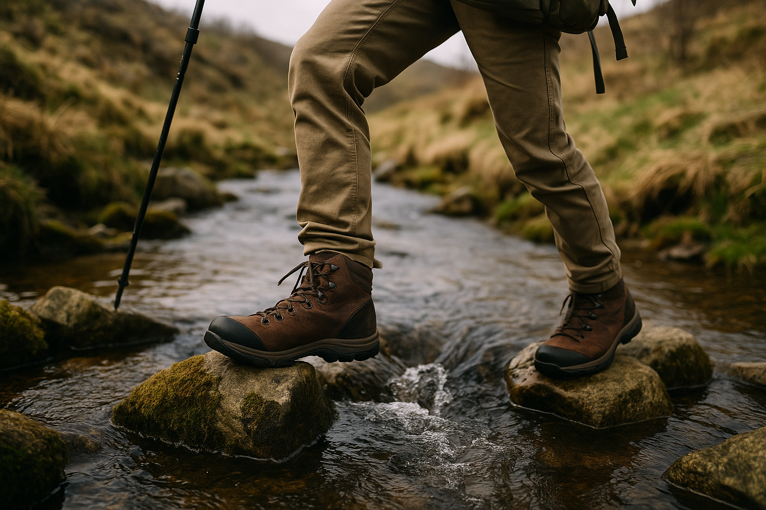 technique traversée cours d'eau pieds placement