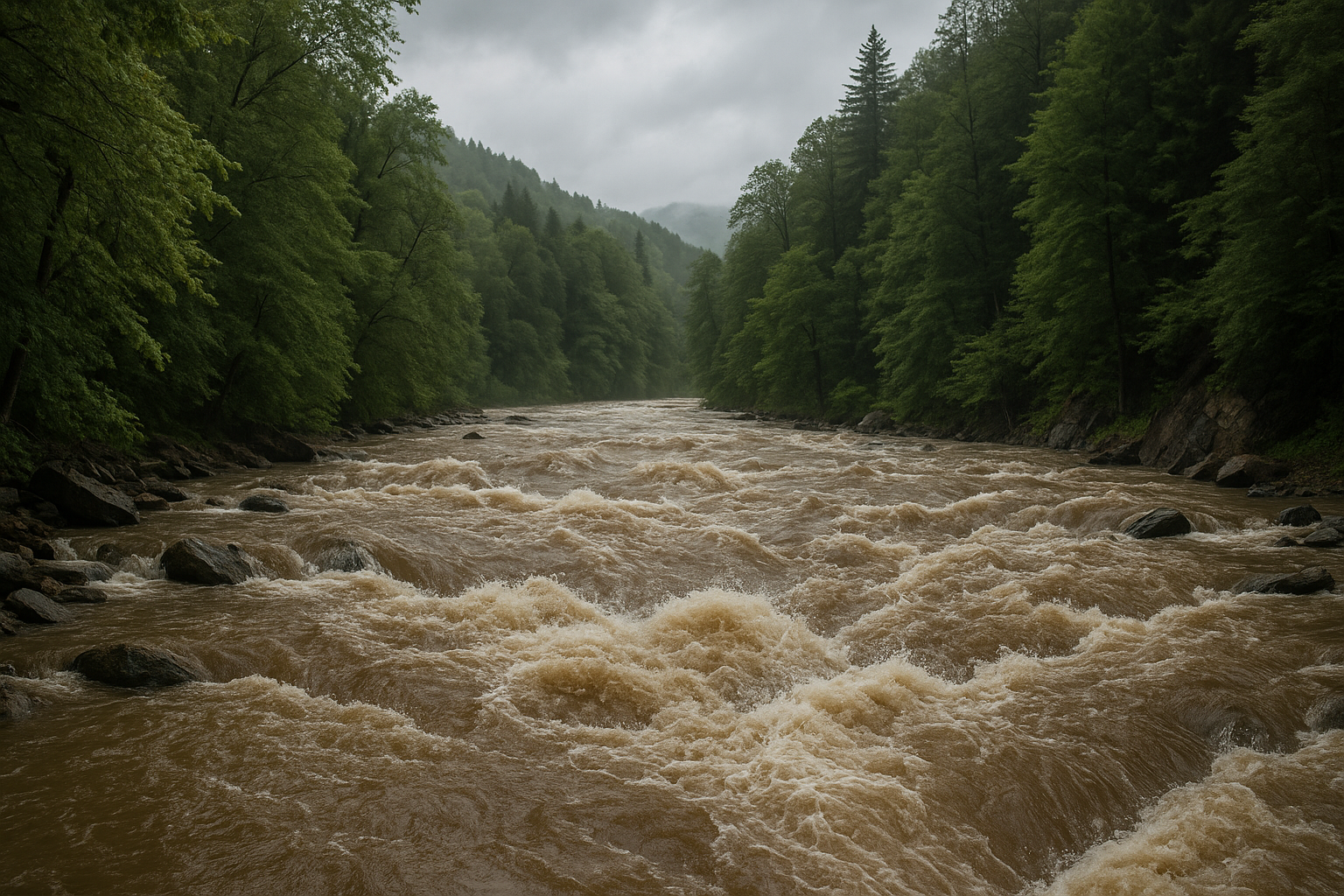 cours d'eau dangereux après pluie traversée impossible