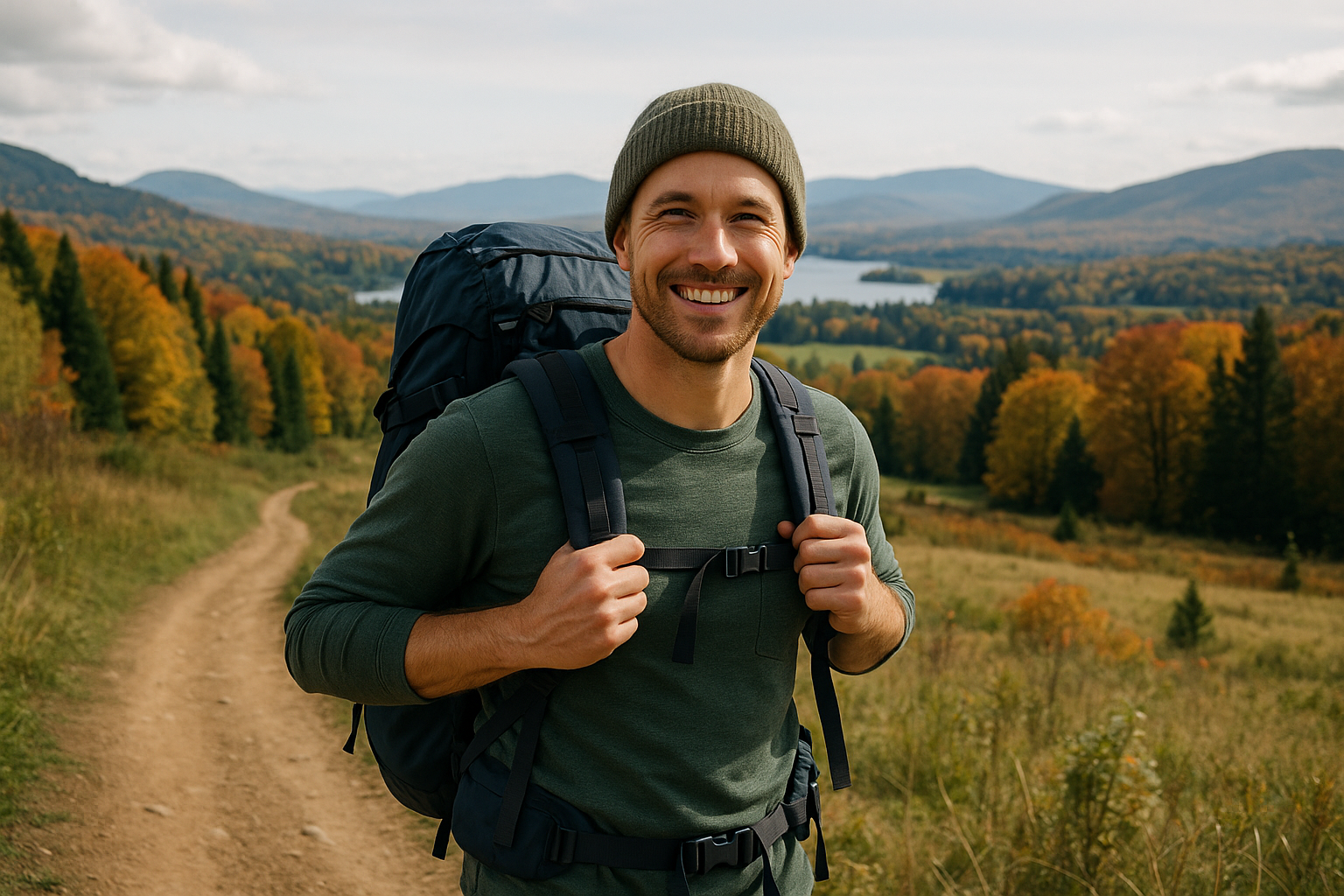 hiker well-organized backpack Quebec trail