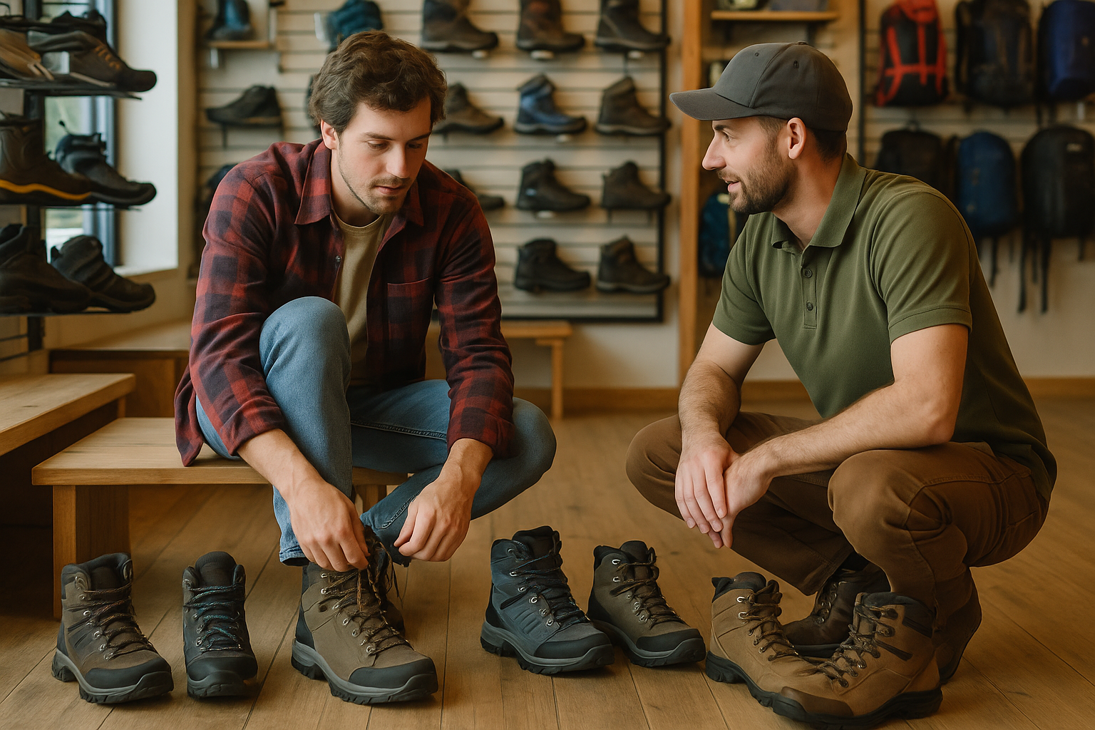 essayage chaussures randonnée magasin conseil