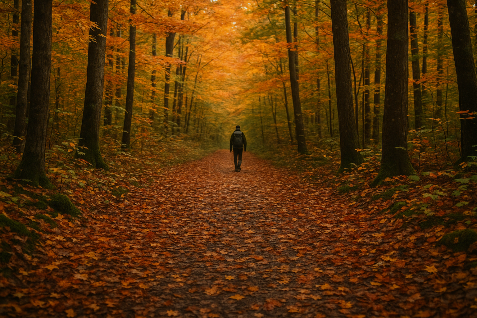 autumn trail colorful leaves hiking Quebec