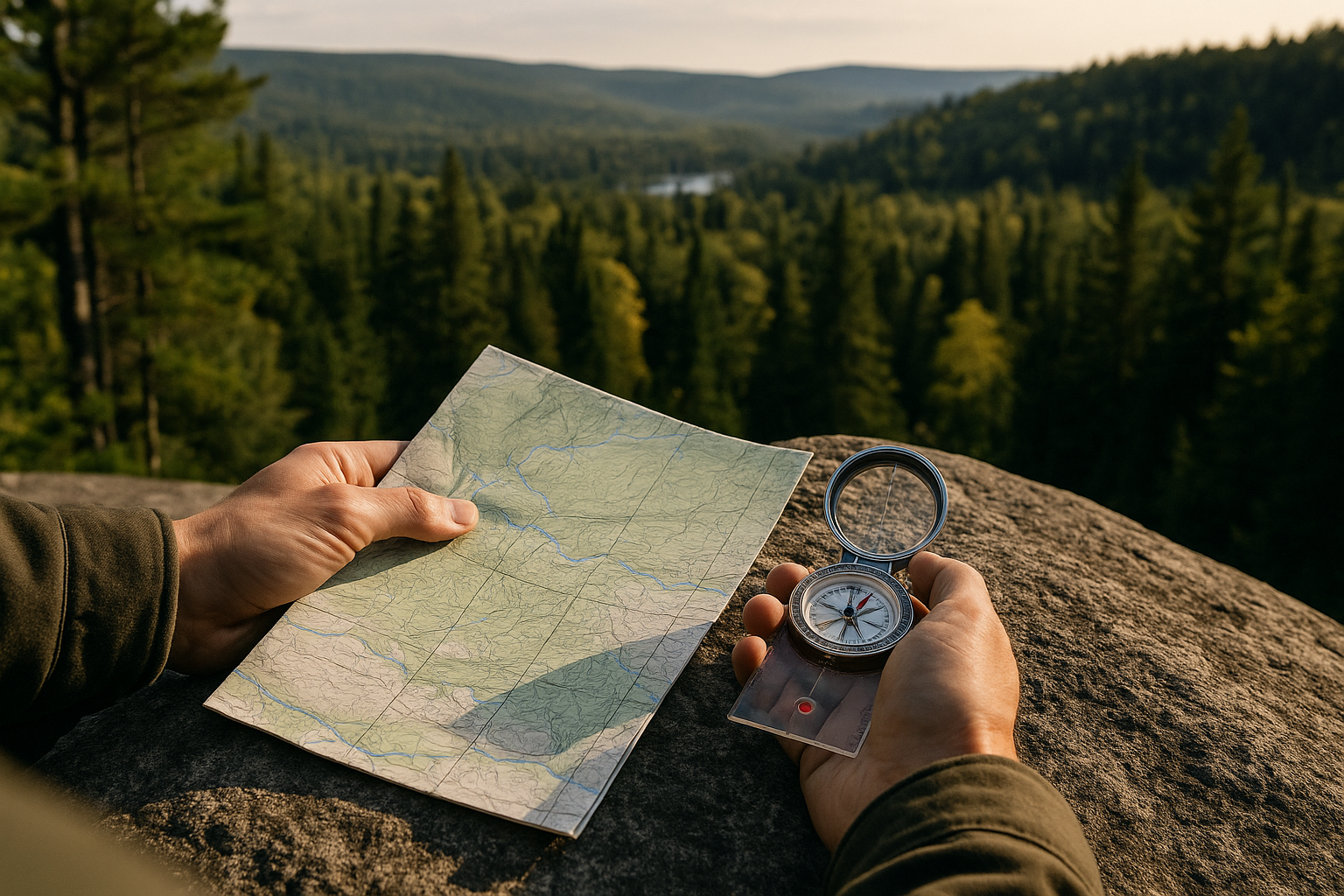 navigation compass topographic map forest