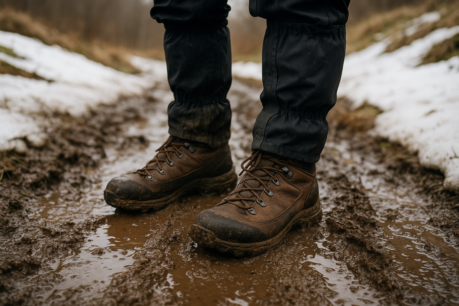 hiking boots gaiters spring mud