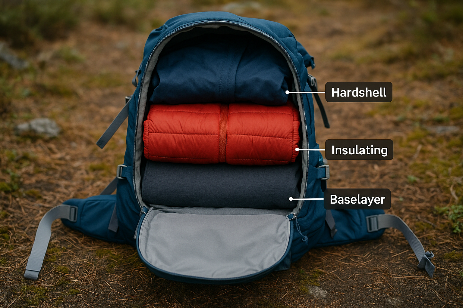 spring hiking backpack clothing organization