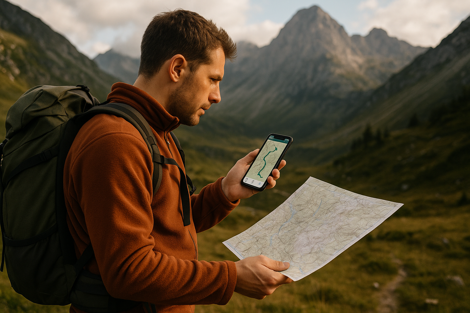 hiking navigation GPS phone paper map mountain