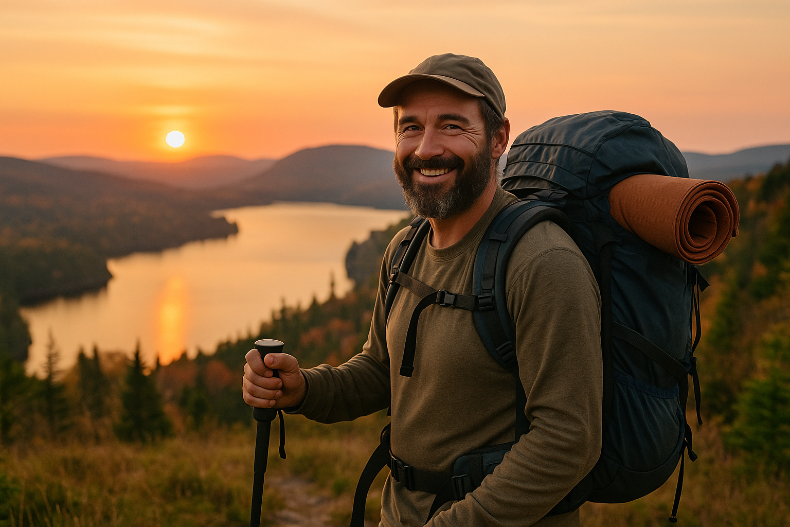 expert hiker proven equipment Quebec landscape sunset