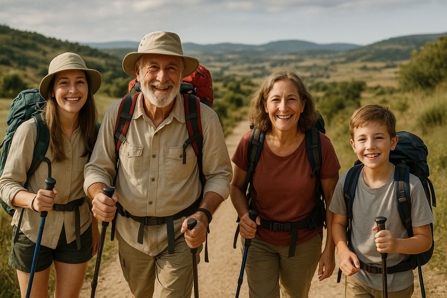 pilgrims of different ages on Camino de Santiago trail