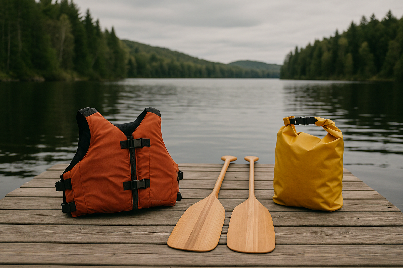 beginner canoe equipment flotation vest paddles