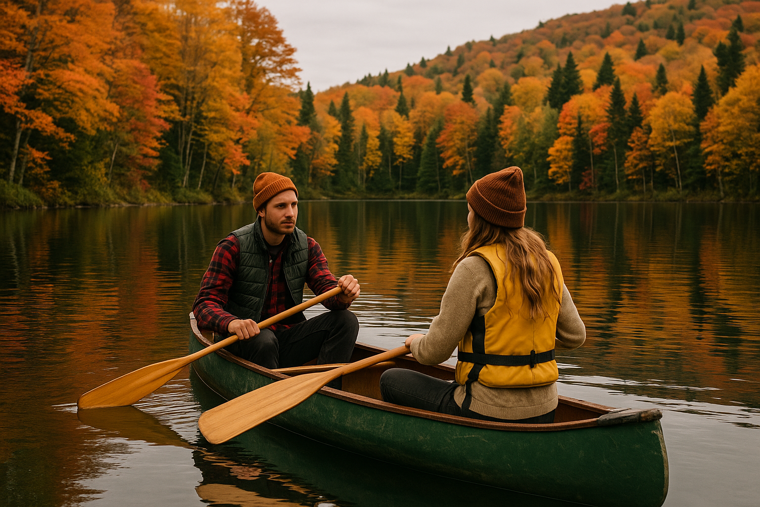 canoe autumn lake Laurentides beginners forest