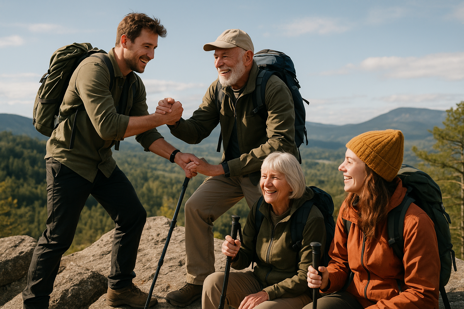 friendly diverse hikers group viewpoint sharing