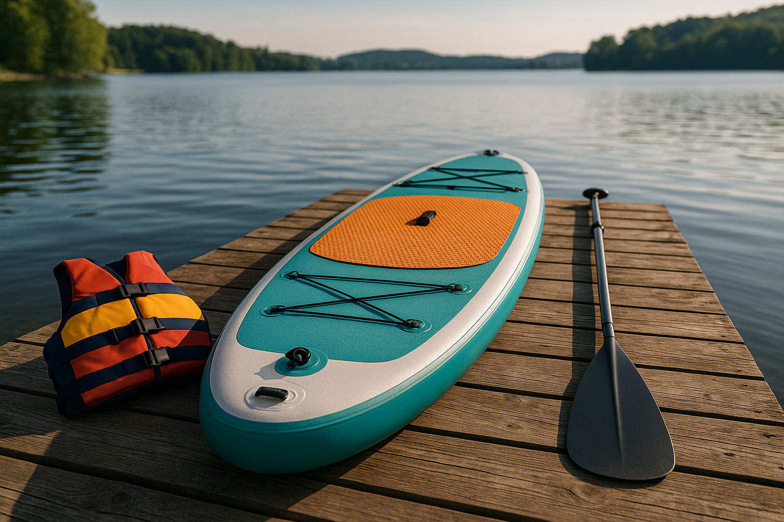 beginner SUP equipment board paddle life jacket