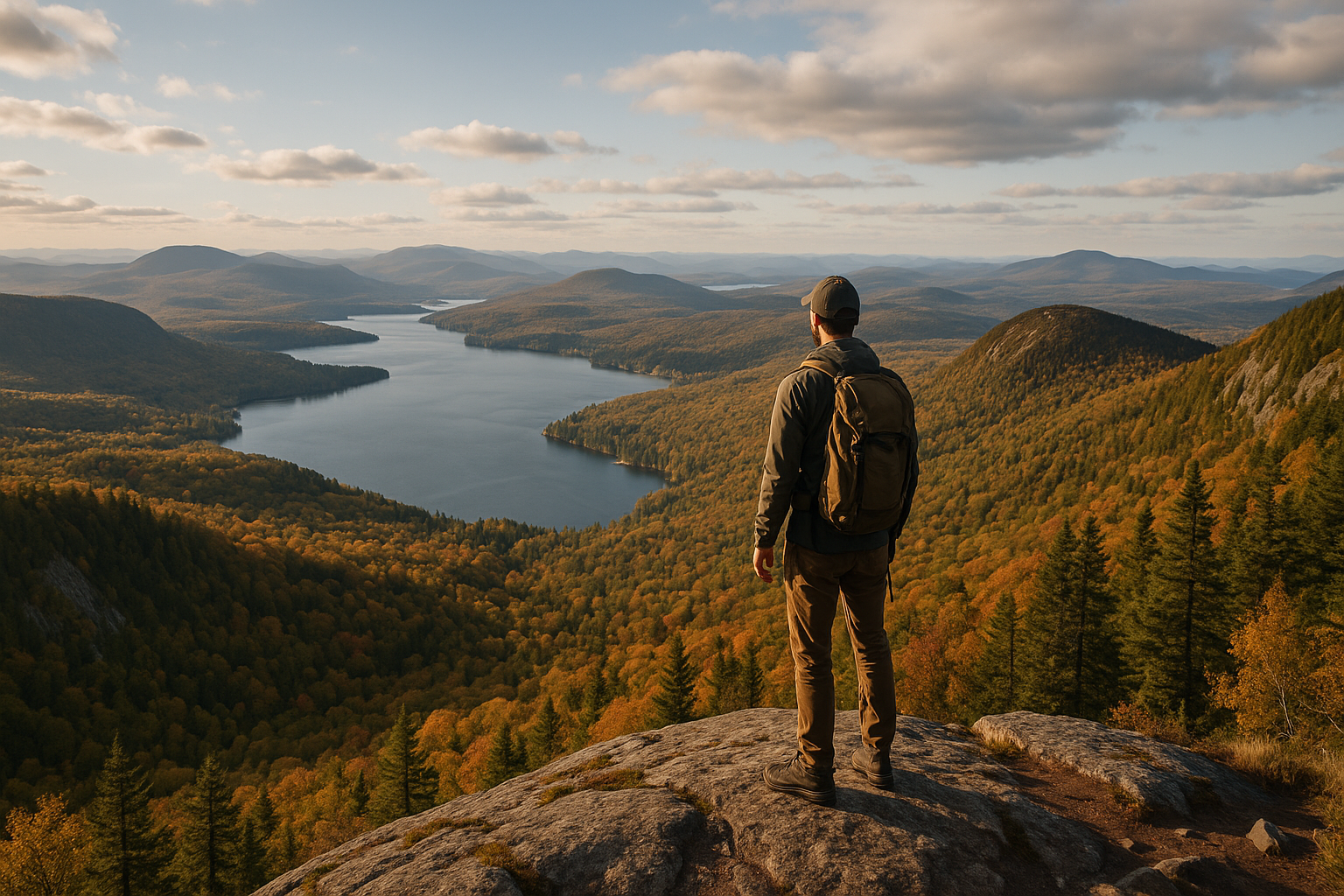 Quebec mountain summit hiker panoramic view