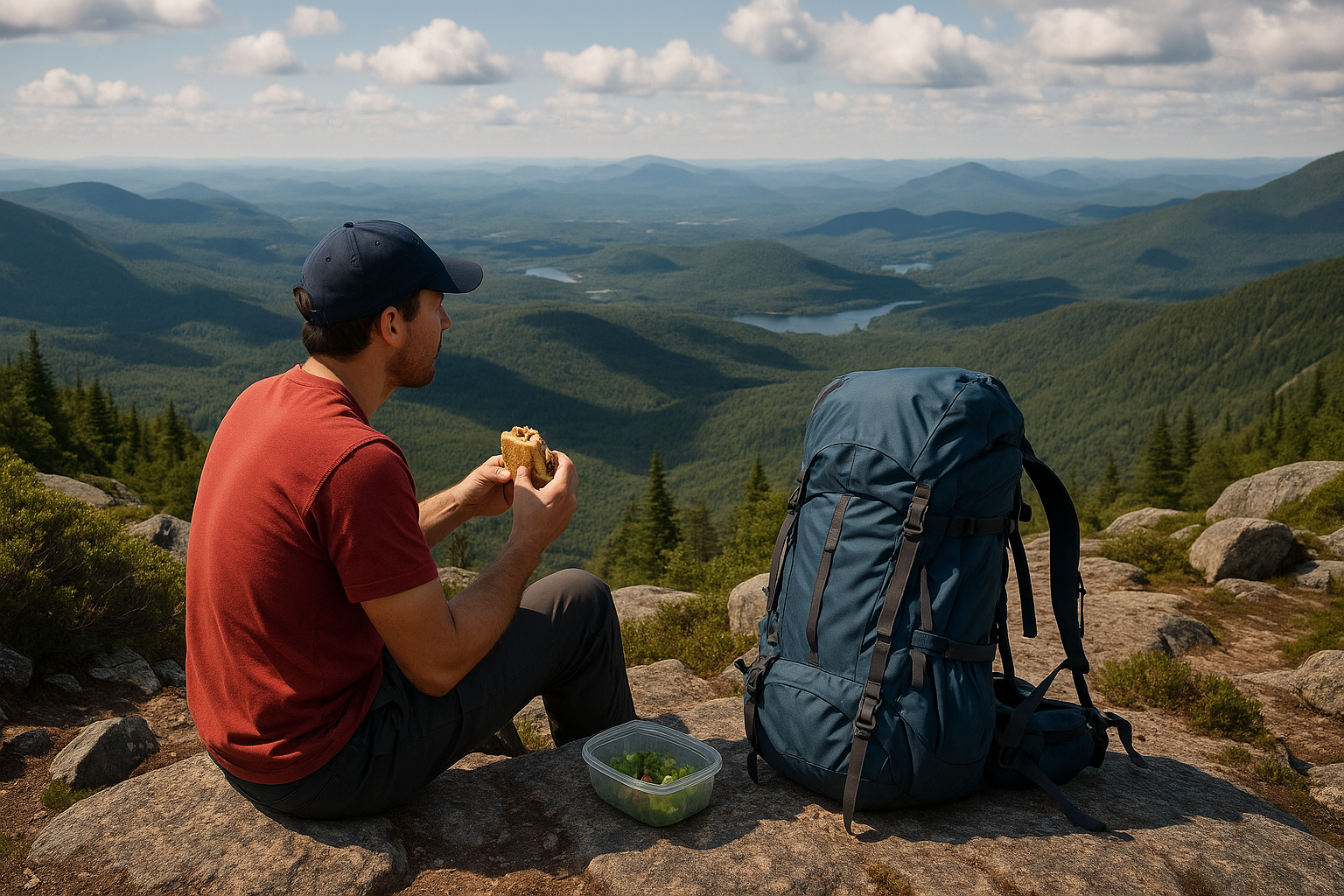 pause déjeuner randonnée sommet montagne Québec