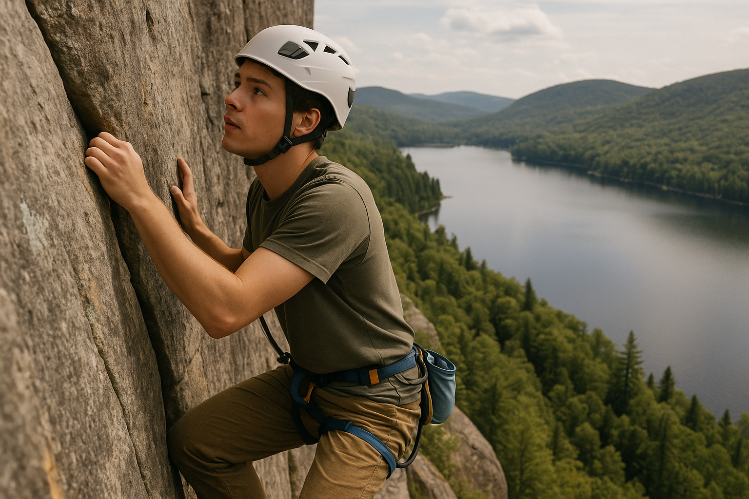 beginner outdoor climbing granite cliff Quebec