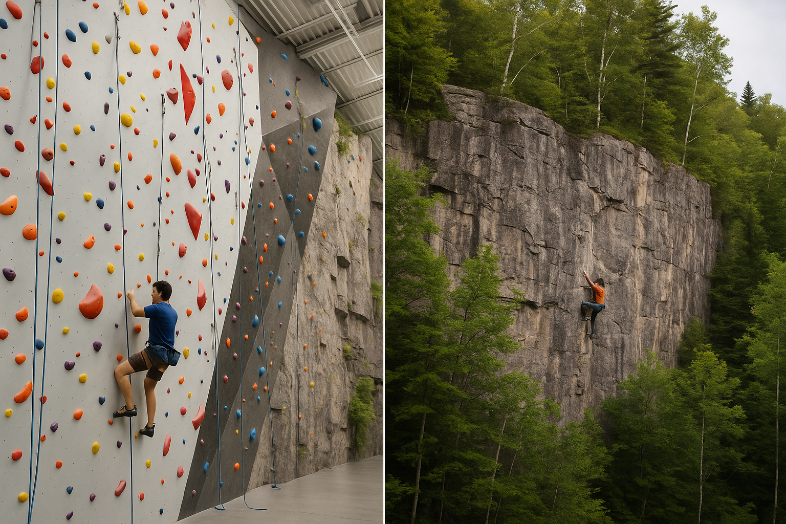 difference gym climbing versus outdoor Quebec