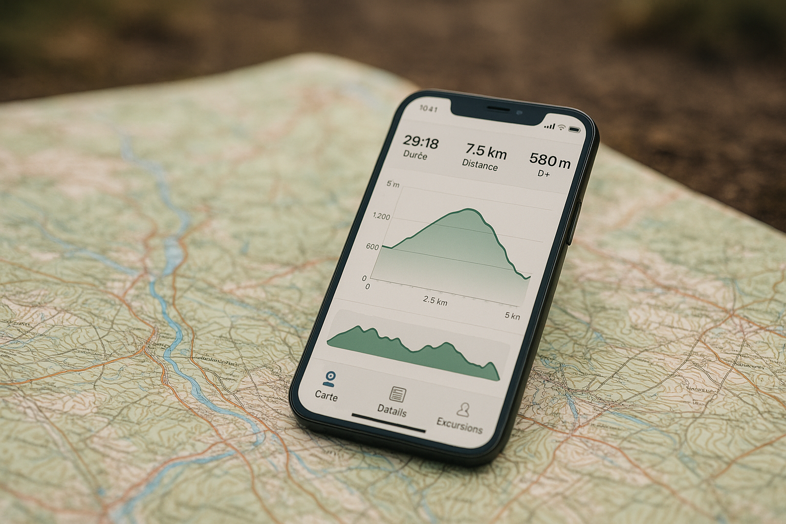 hiking app smartphone topographic map elevation profile