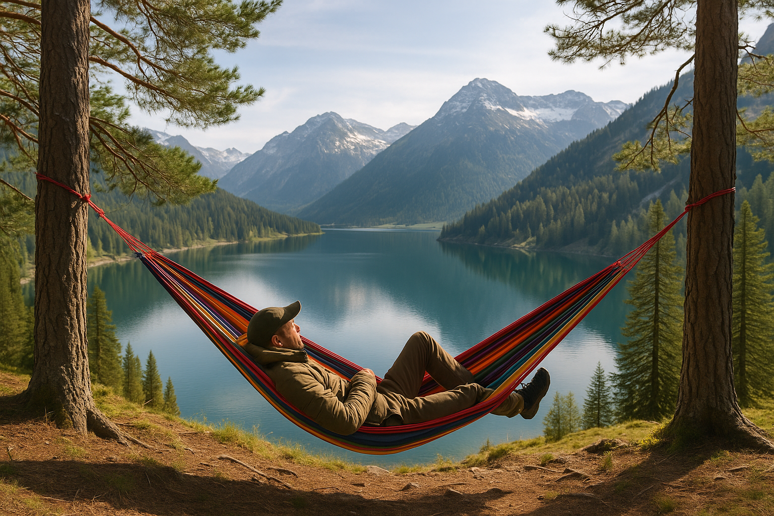 hiking hammock mountain lake relaxation