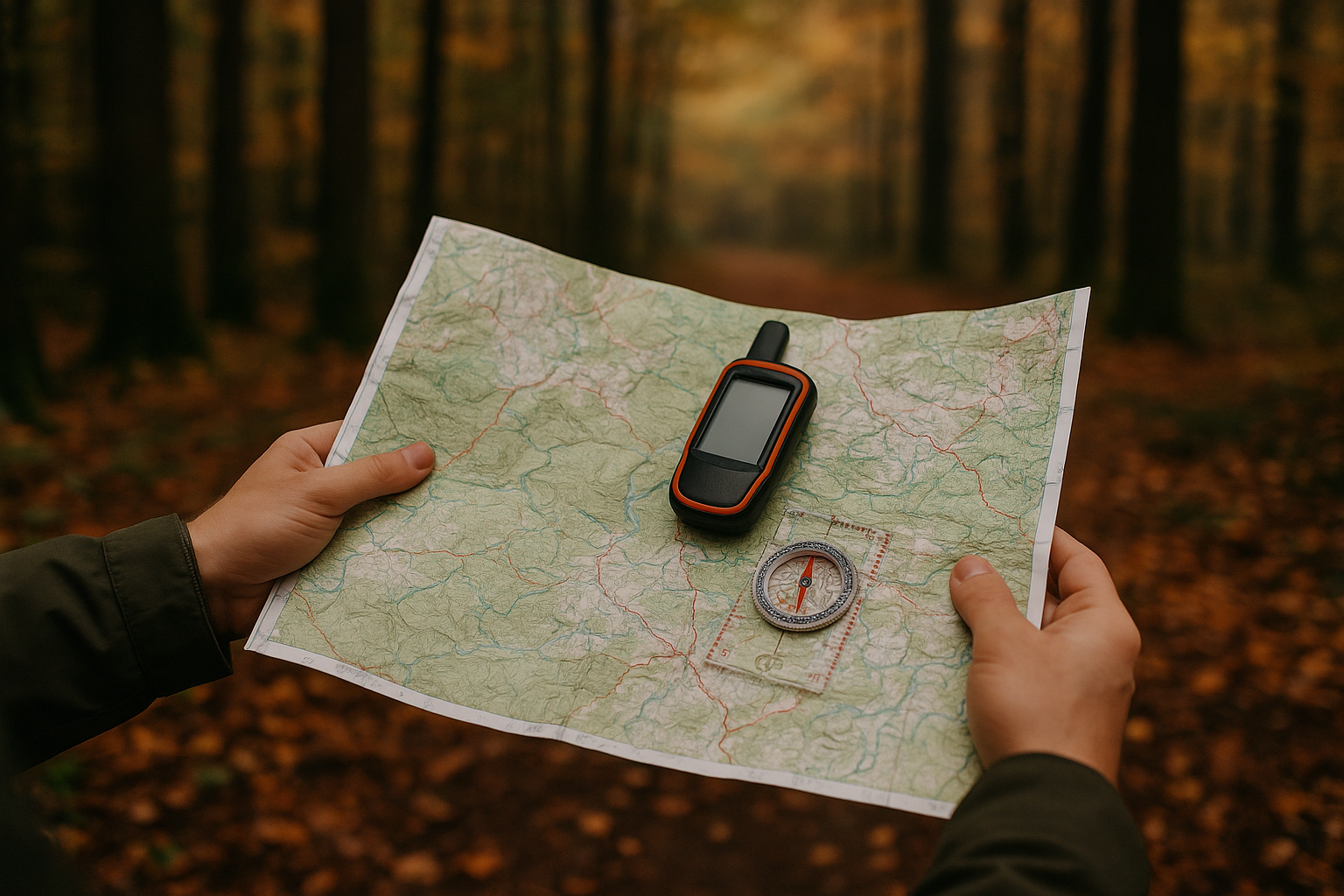 navigation map GPS compass autumn forest