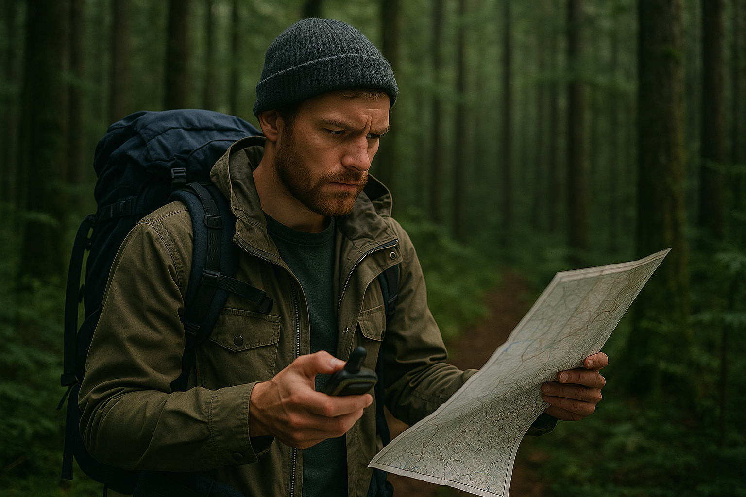 lost hiker map GPS forest navigation rescue