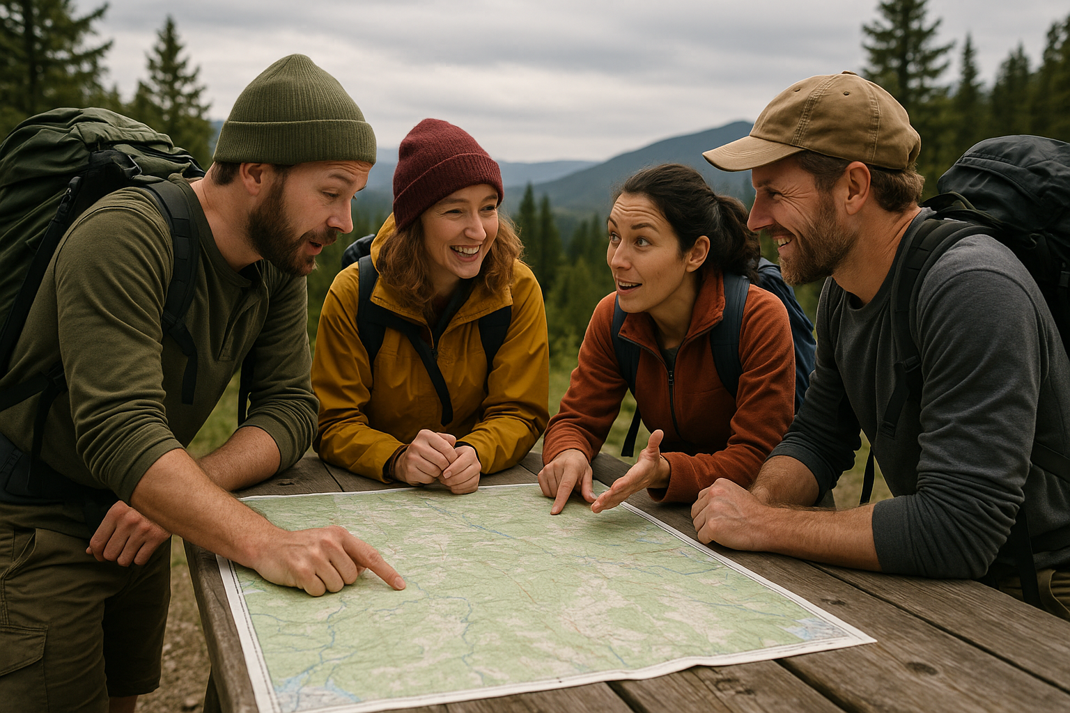 hikers group topographic map navigation training