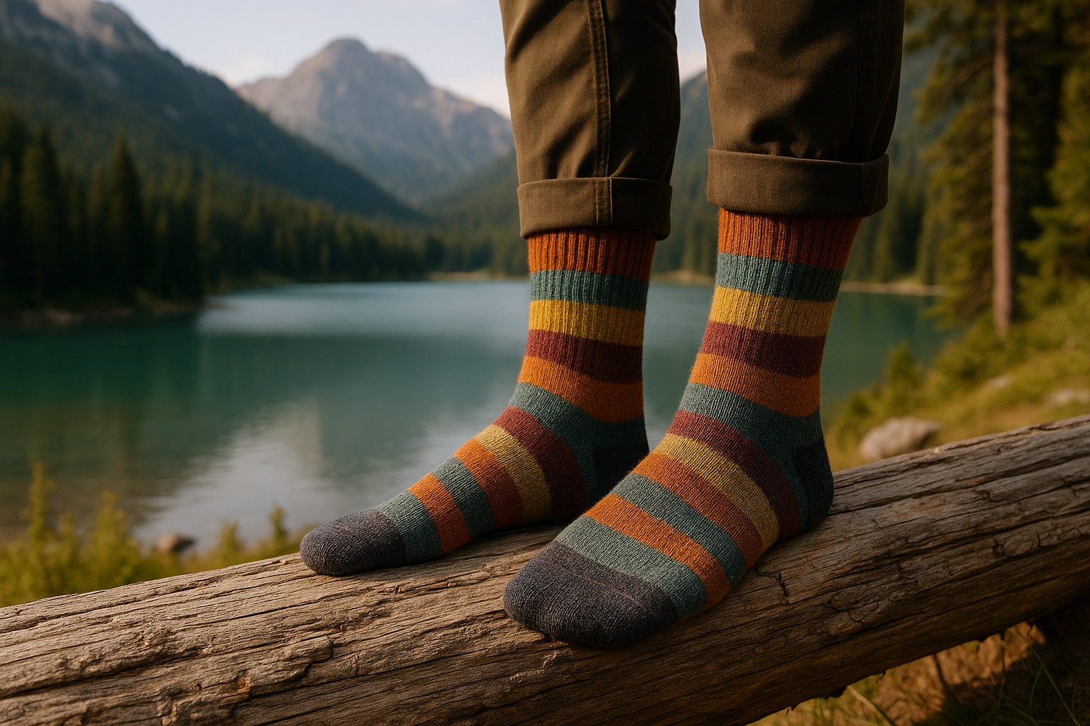 pieds chaussettes mérinos repos lac montagne