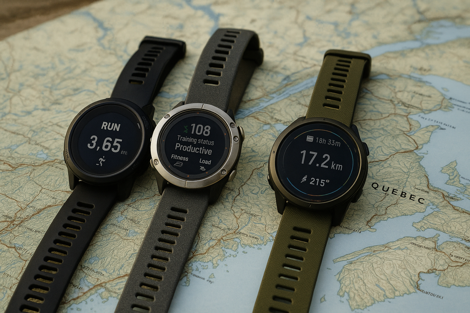 GPS watches comparison Quebec topographic map