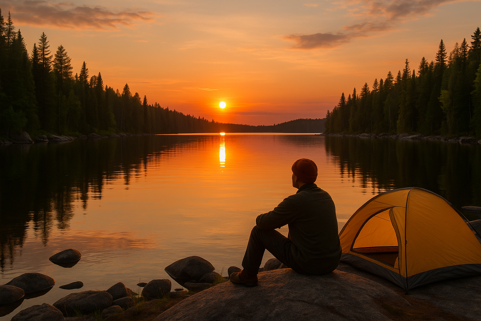 peaceful camping lake sunset mosquito protection