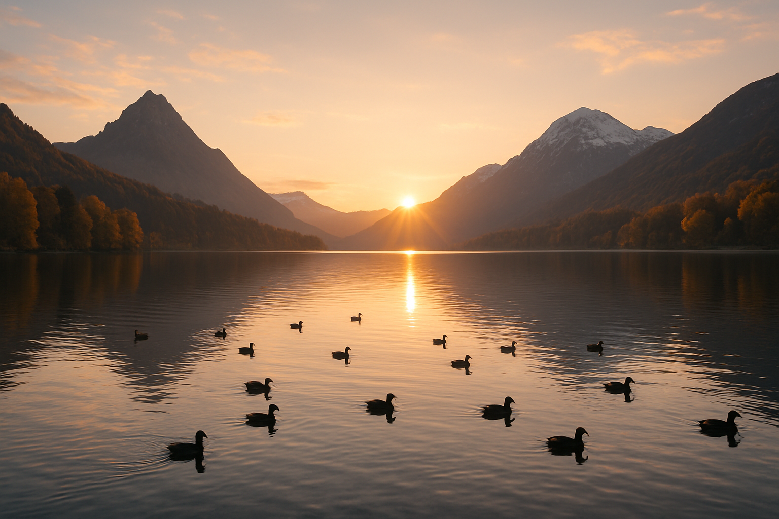 lake waterfowl mountains Charlevoix