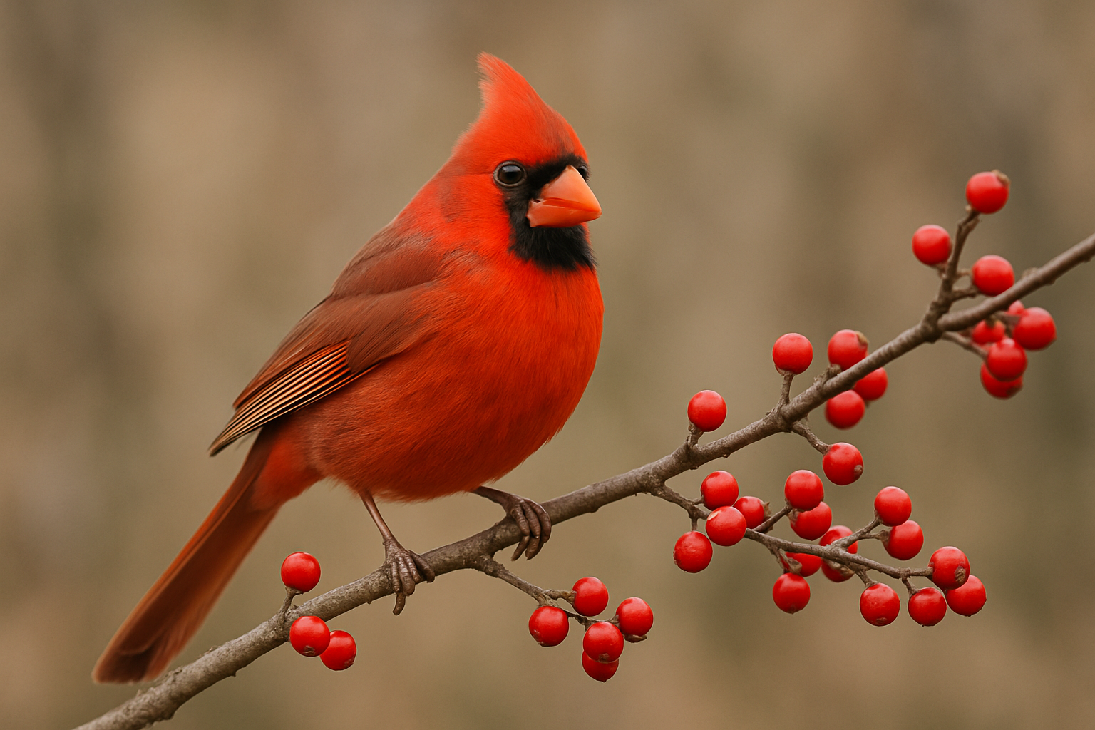 red cardinal male bird watching Quebec