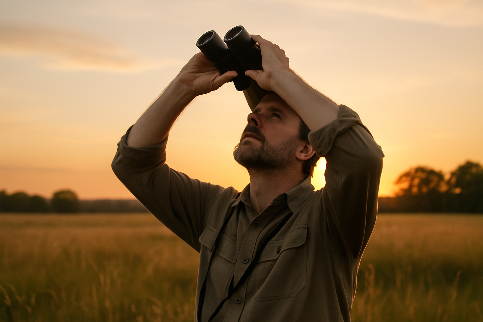 bird watching sky binoculars sunset