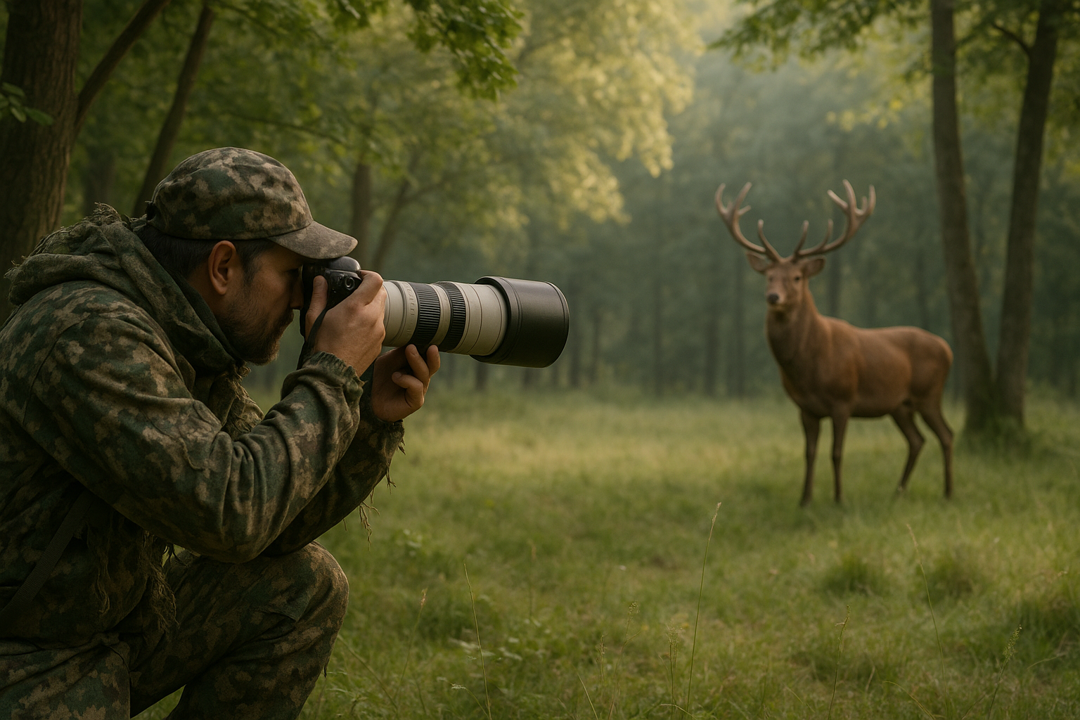 wildlife photographer telephoto deer forest stealth