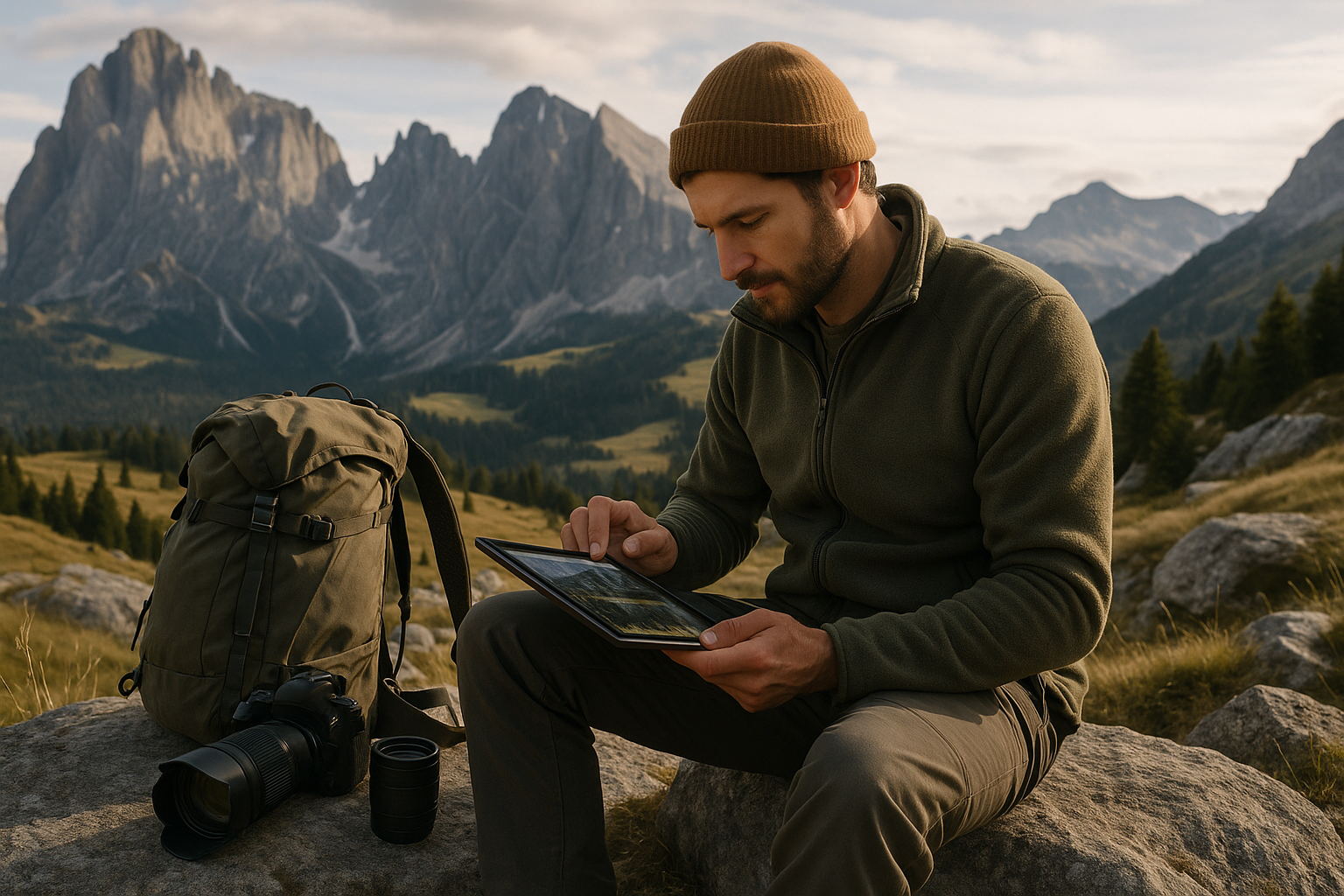 field photo post-processing tablet mountain editing