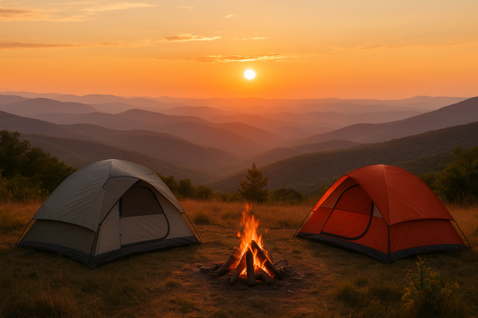 camping hiking Appalachians sunset Estrie