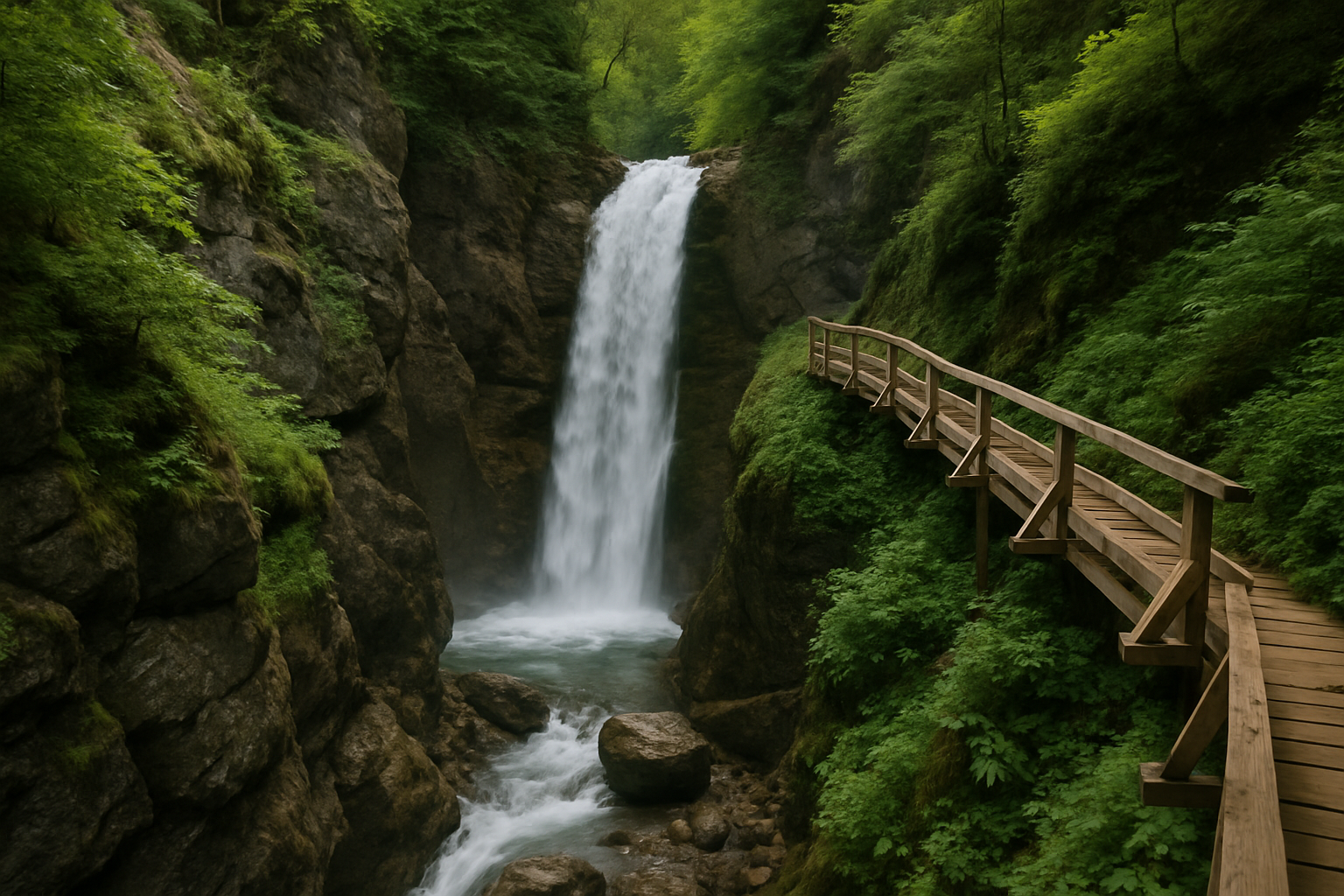 waterfall cascade gorge bridge hiking Estrie