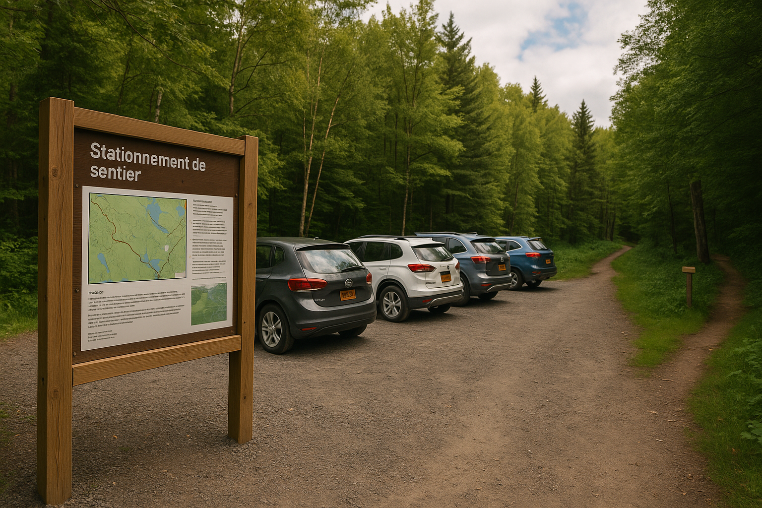 trailhead parking information panel Estrie
