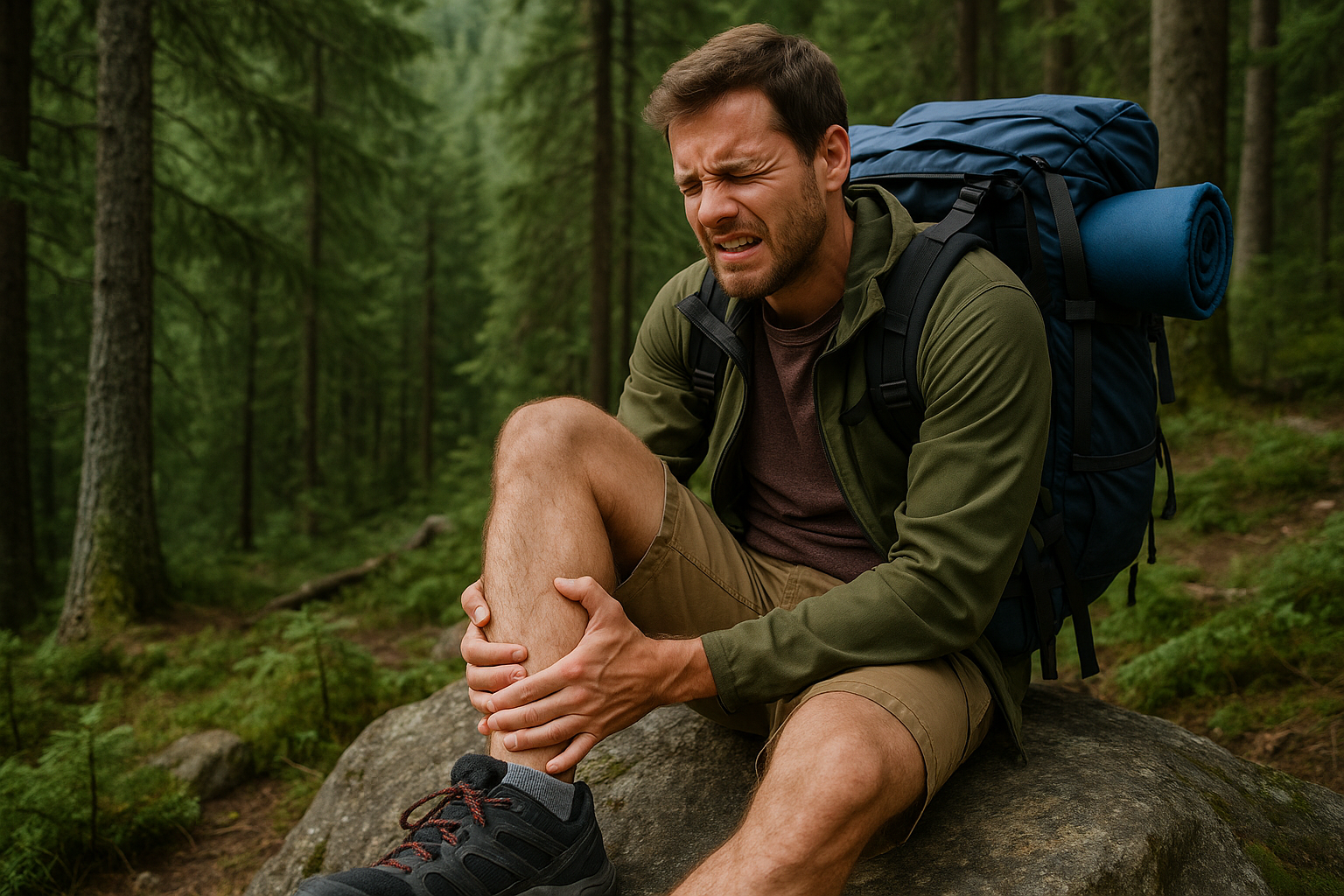 injured hiker ankle trail forest