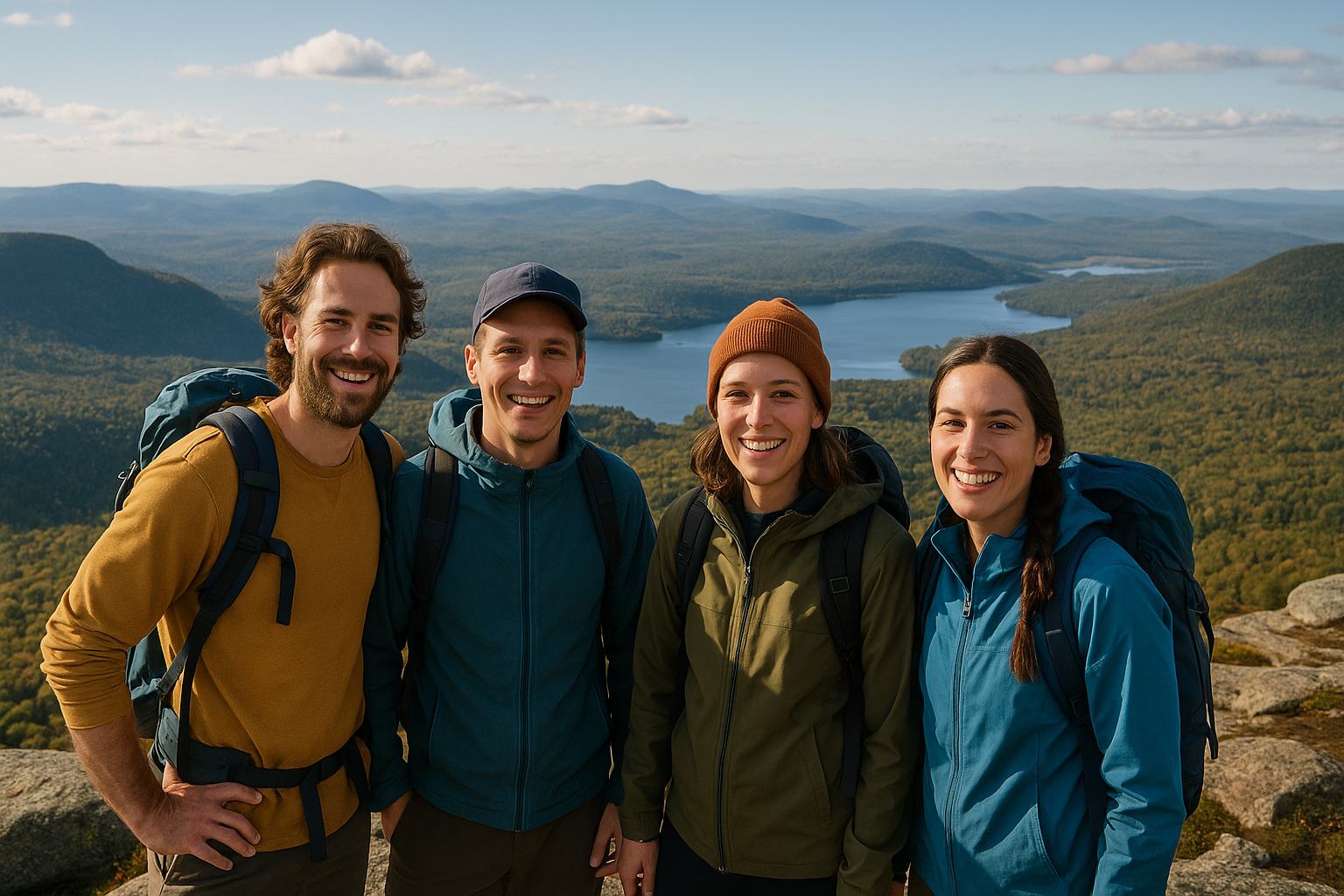 happy hikers Quebec mountain summit safety