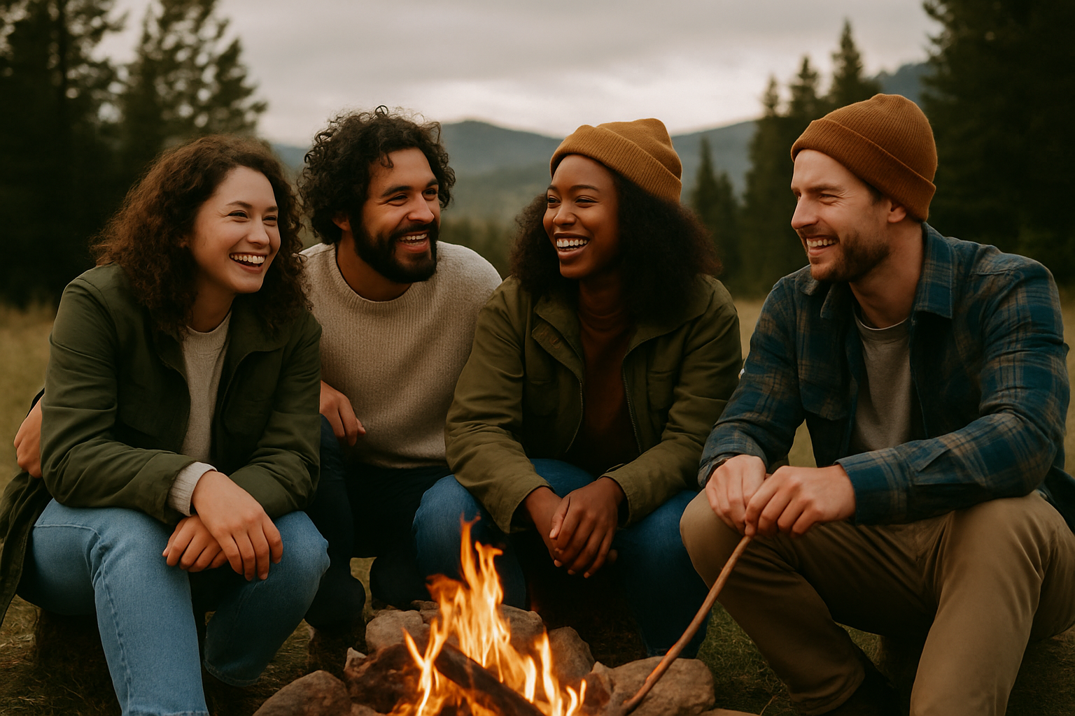 amis feu de camp complicité nature partage