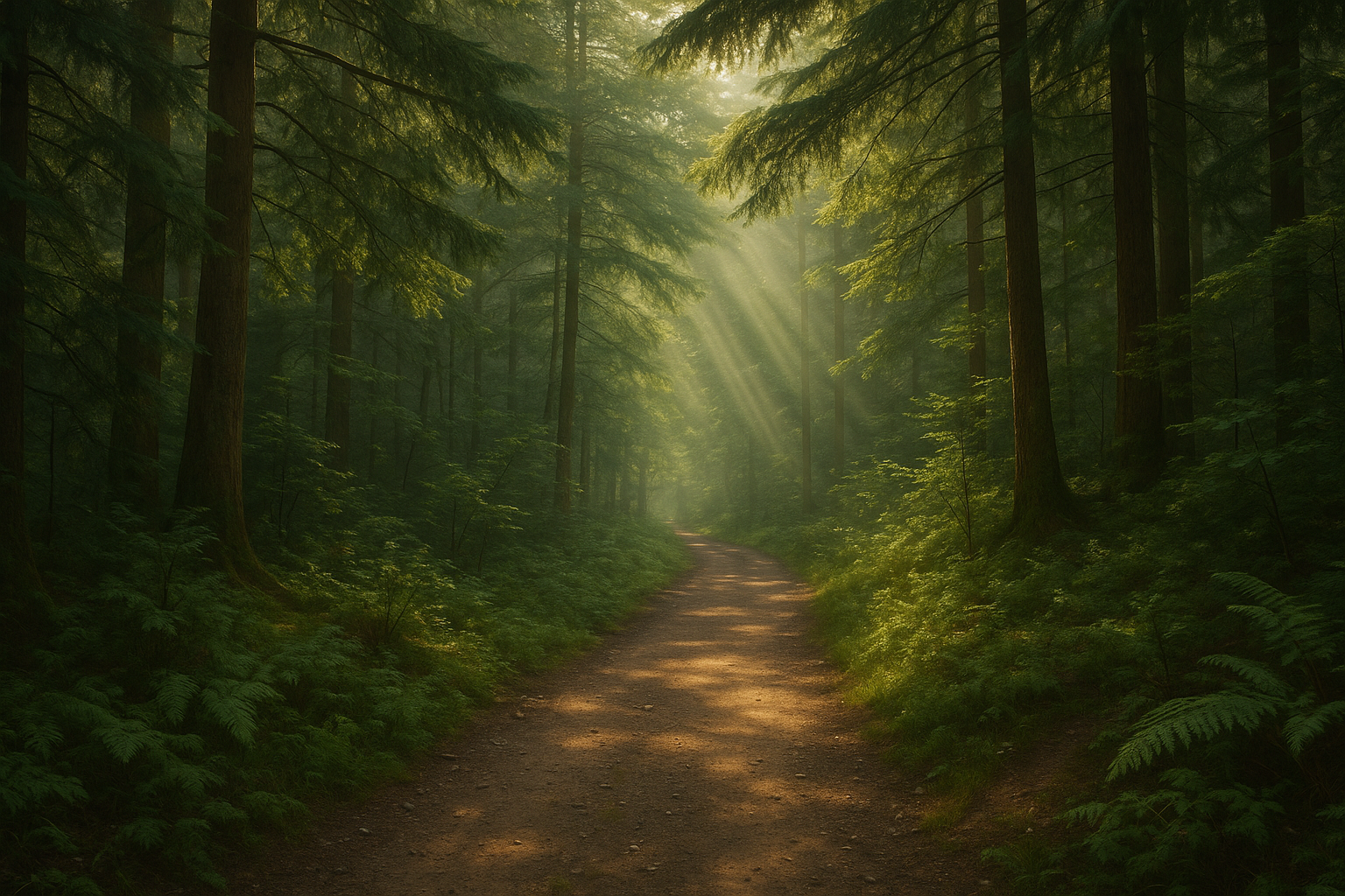 sentier forestier rayons soleil invitation randonnée