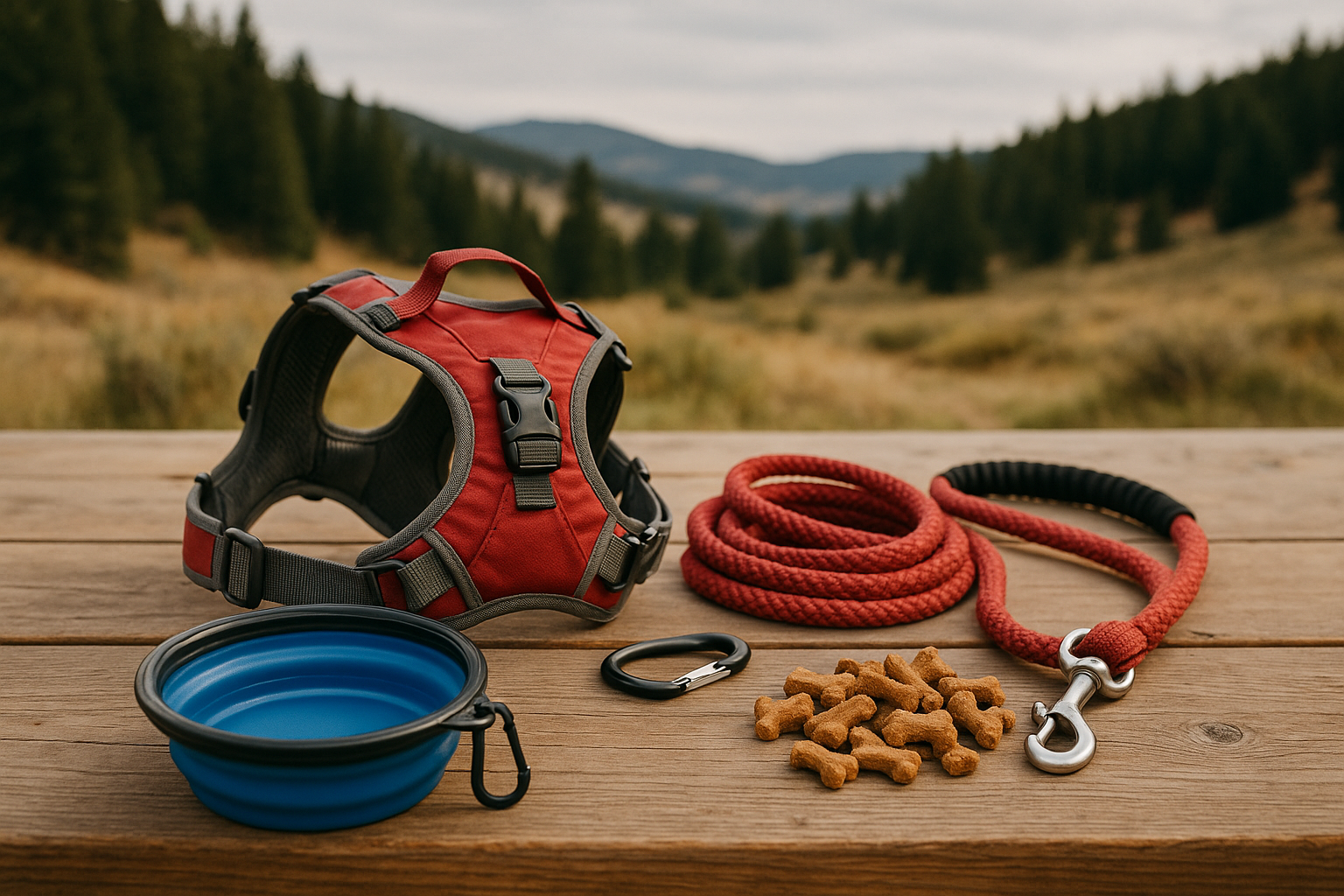dog hiking equipment harness leash bowl