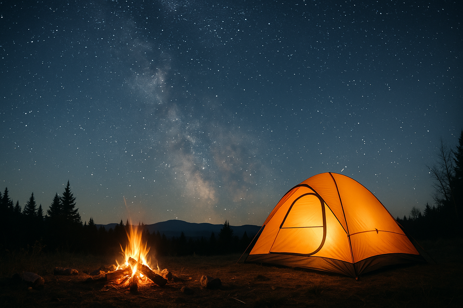 camping night tent stars campfire hiking
