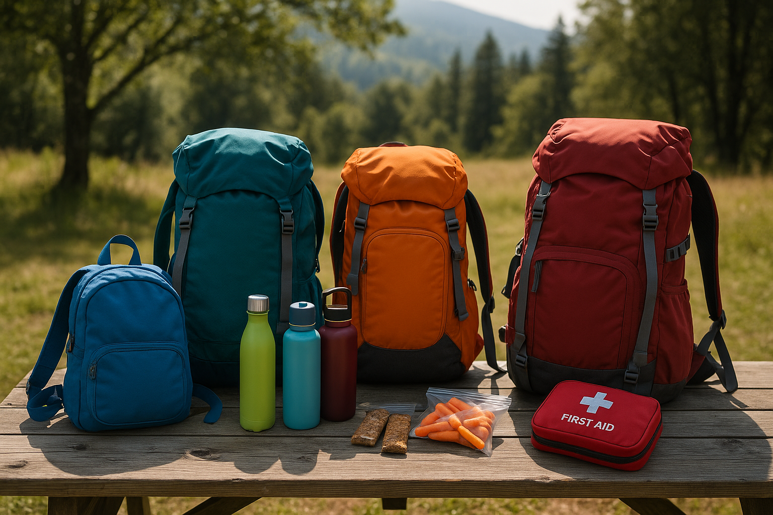 family hiking equipment backpack children