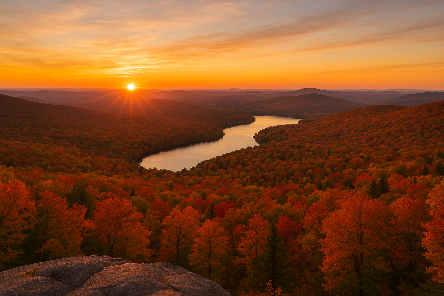Mont Foster sunset lakes Waterloo Choinière autumn