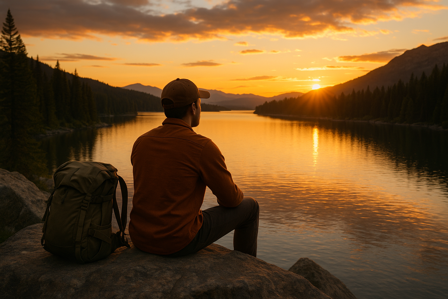 contemplation bivouac mauricie sunset hiker