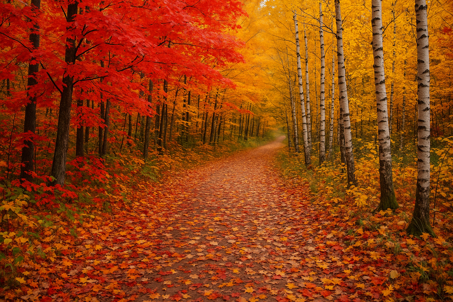 autumn trail colorful maple leaves Mont Yamaska