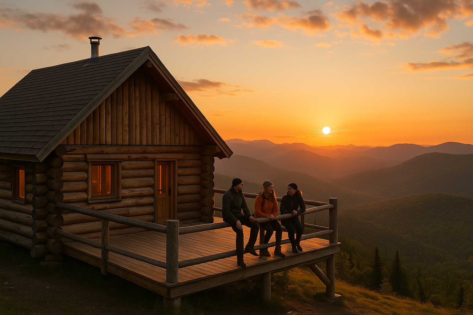 Quebec mountain hiking refuge sunset